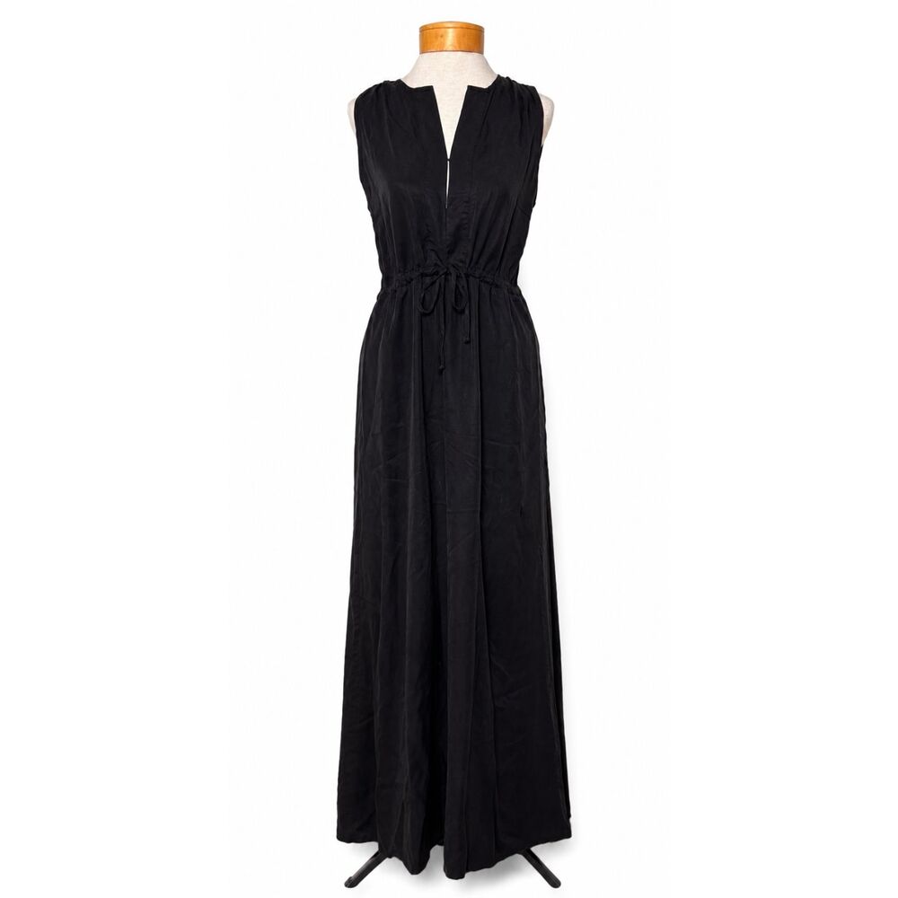Emerson Fry Black Tencel Grecian Keyhole Maxi Dress Sleeveless Drawstring 8